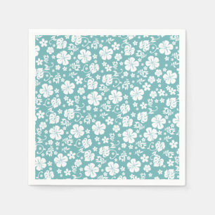 White Hibiscus on Teal Tropical Chic Napkins
