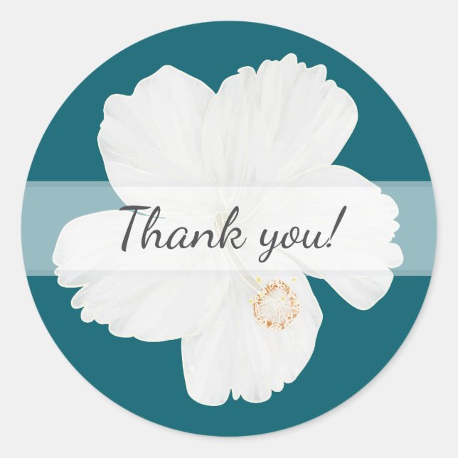 White Hibiscus Thank You Wedding Stickers (Front)