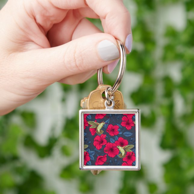 White Hibiscus Tropical Floral Pattern Keychain (Hand)
