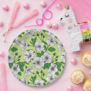 White Hibiscus Tropical Floral Pattern Paper Plates