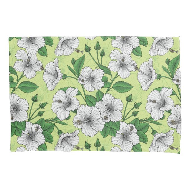 White Hibiscus Tropical Floral Pattern Pillow Case (Front-Left)