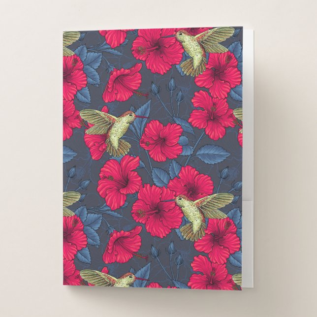 White Hibiscus Tropical Floral Pattern Pocket Folder (Front)