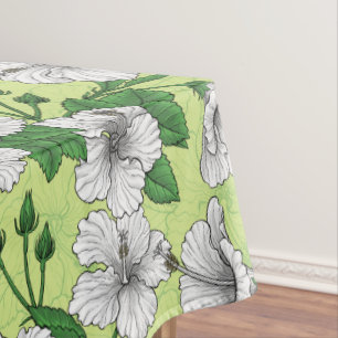 White Hibiscus Tropical Floral Pattern Tablecloth