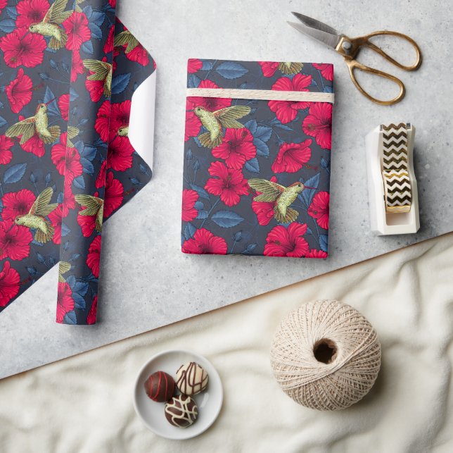 White Hibiscus Tropical Floral Pattern Wrapping Paper (Crafts)