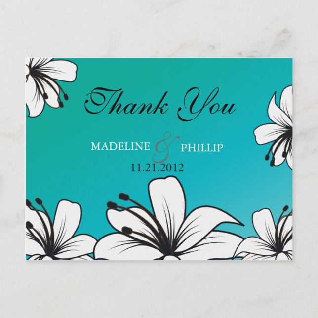 White Hibiscus - wedding thank you postcards (Front)