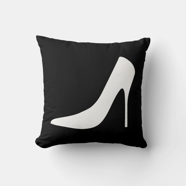 WHITE HIGH HEEL SHOES ON BLACK BACKGROUND THROW PILLOW (Front)