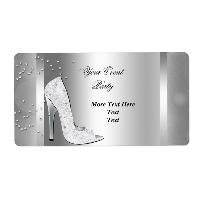 White High Heel Shoes Silver Event Party Label (Front)