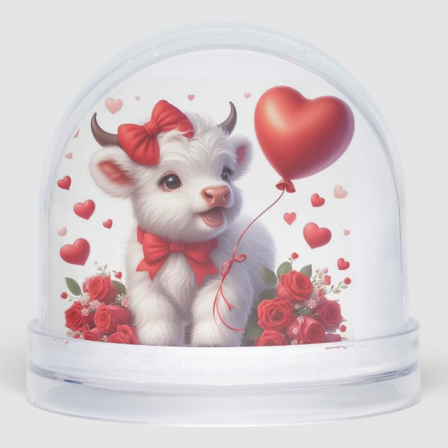 WHITE HIGHLAND COO HEART SNOW GLOBE (Front)