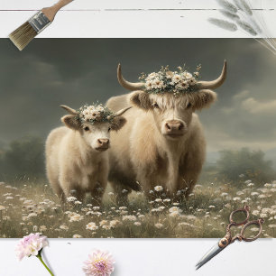 White Highland Cow and Calf Decoupage Tissue Paper