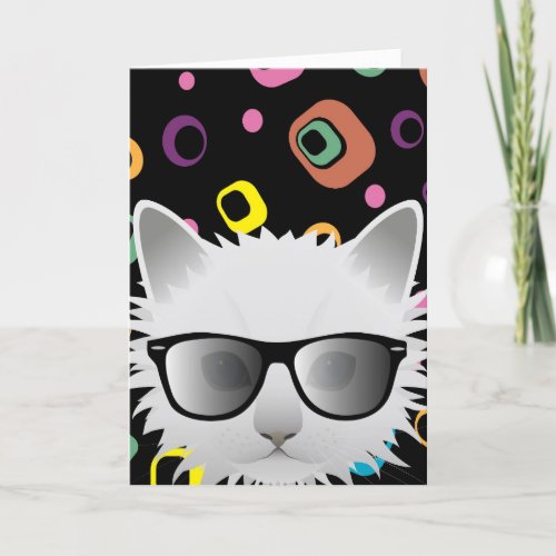 WHITE HIPSTER CAT FUNNY BIRTHDAY CARDS