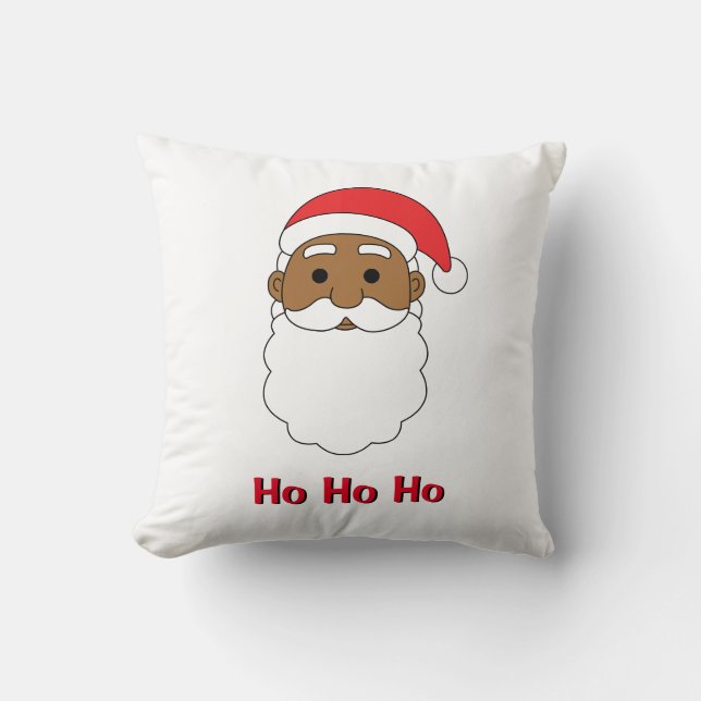 White Ho Ho Ho African American Santa Claus Family Throw Pillow (Front)