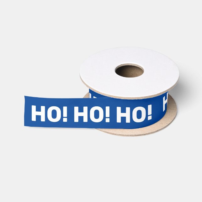 White Ho Ho Ho! Blue Christmas Holiday Satin Ribbon (Spool)