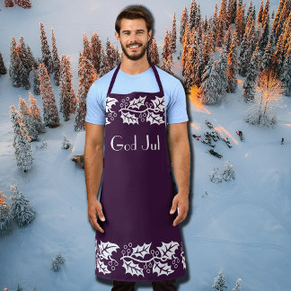 white hollies in berry color - God Jul Apron