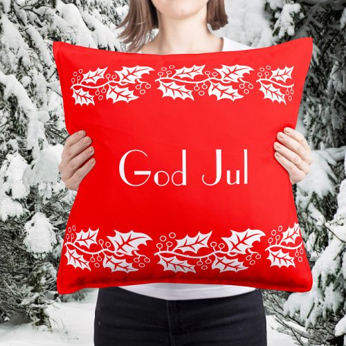 white hollies in bright red _  God Jul Throw Pillow