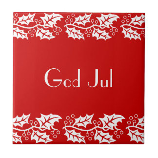 white hollies in red - God Jul Ceramic Tile
