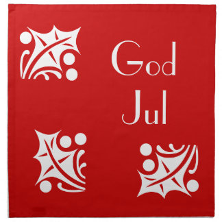white hollies in red - God Jul Cloth Napkin