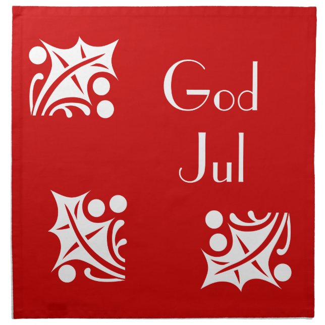 white hollies in red - God Jul Cloth Napkin (Front)