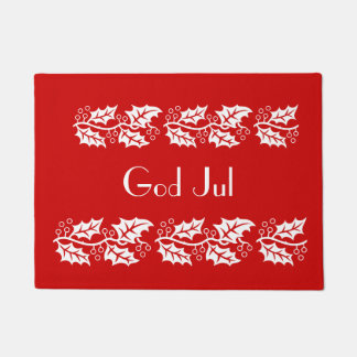 white hollies in red - God Jul Doormat