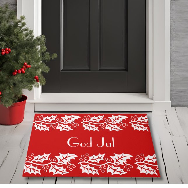 white hollies in red -  God Jul Doormat (Creator Uploaded)