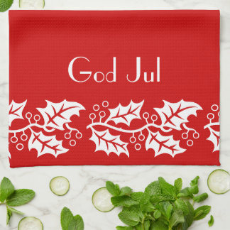 white hollies in red - God Jul Kitchen Towel