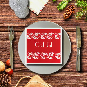 white hollies in red - God Jul Napkins