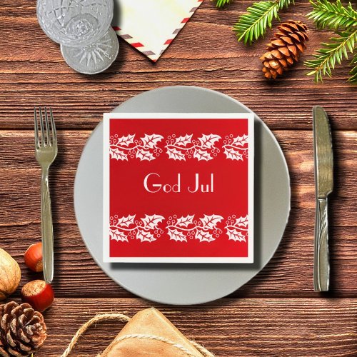 white hollies in red _  God Jul   Napkins