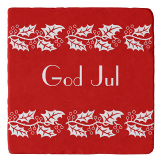 white hollies in red - God Jul Trivet