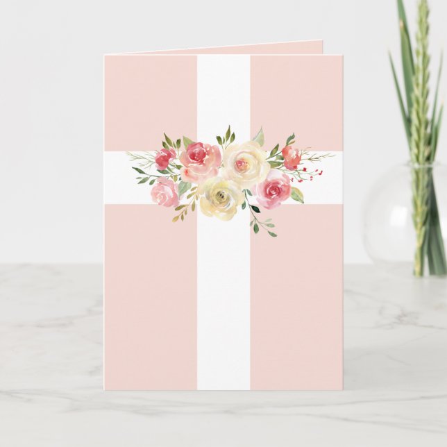 white Holy Cross and bouquet Card (Front)