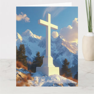 White Holy Cross in Majestic Snowy Mountains Card