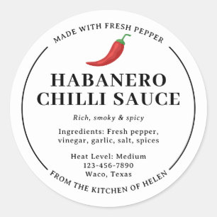 White Homemade Habanero Chili Sauce Jar Label
