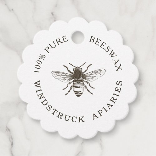 White Honey Bee Scalloped Apiary Products tag
