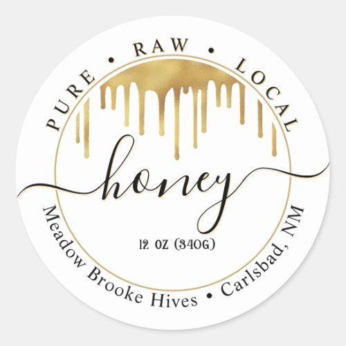 White Honey Label Golden Drips and Decorative Font