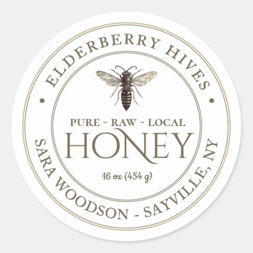 White Honey Label with Vintage Queen Bee