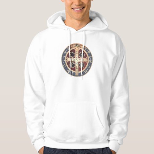 White Hooded Sweatshirt with Medal of St Benedict