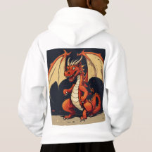 White Hoodie For Kids With Dragon Design