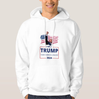 White hoodie what President Trump fight logo