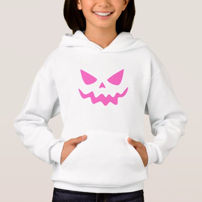 White Hoodie with Pink Ghost Face – Cozy & Cute  (Front)