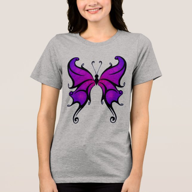  White Hoodie with Stylish Purple Butterfly Design Tri-Blend Shirt (Front)