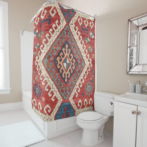 White Hooked Simple Colorful Aztec  Shower Curtain