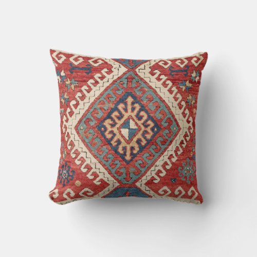 White Hooked Simple Colorful Aztec Throw Pillow