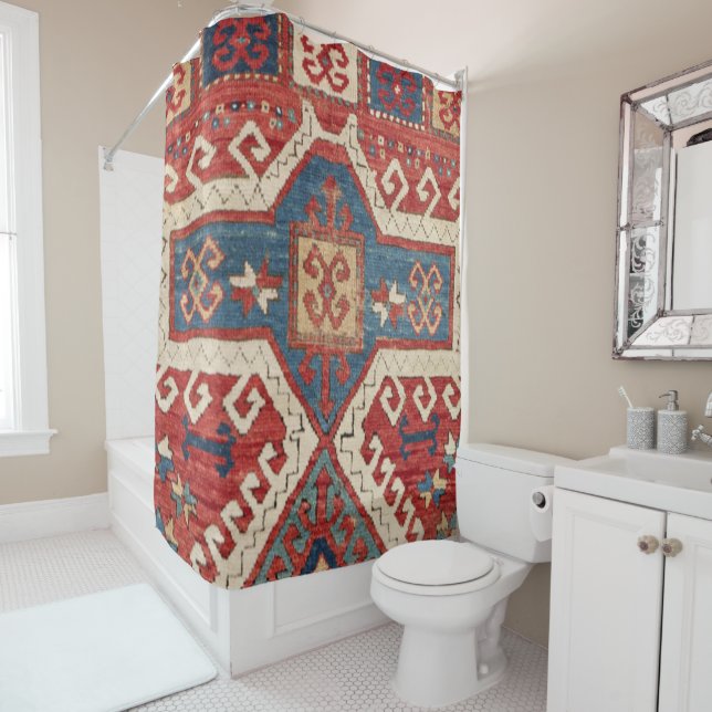 White Hooked Southwestern Shape  Shower Curtain (In Situ)