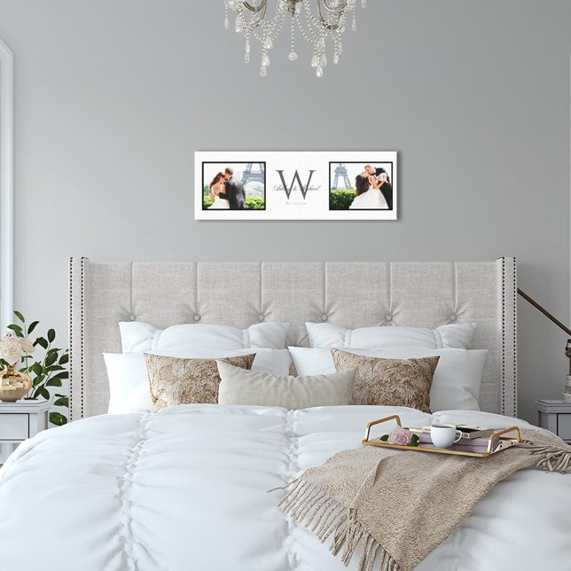 White Horizontal 2 Photo Monogram Wedding Keepsake Canvas Print (Creator Uploaded)