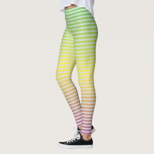 White Horizontal Stripes on a Pastel Spectrum Leggings