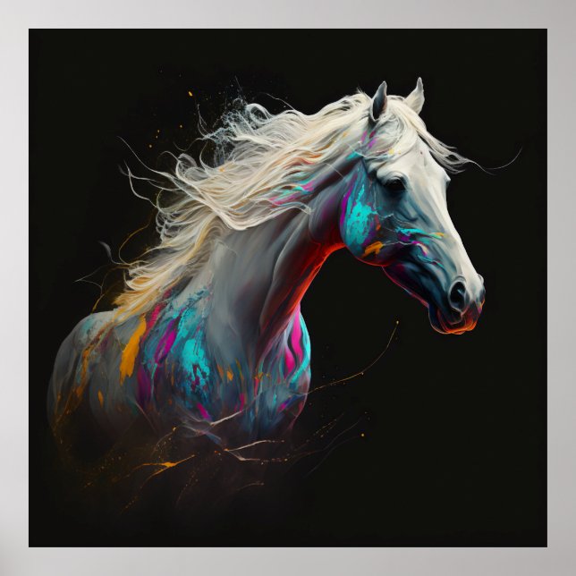 White Horse, Abstract Colors , Art Print Wall (Front)