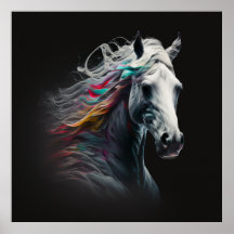 White Horse, Abstract Colors , Art Print Wall