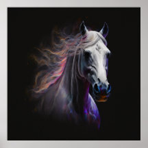 White Horse, Abstract Colors , Art Print Wall
