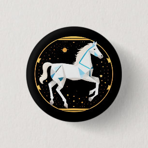 White Horse Abstract Geometric Illustration Button