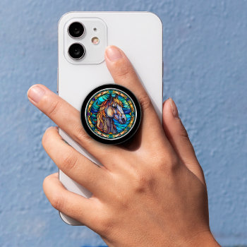 White Horse Abstract Stained Glass Effect Popsocket by Westerngirl2 at Zazzle