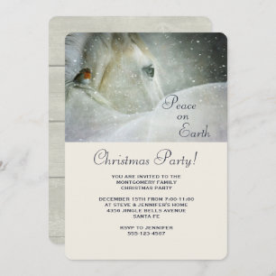 White Horse and Bird in Winter Christmas Party Invitation