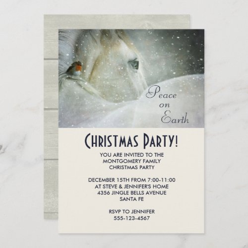 White Horse and Bird in Winter Christmas Party Invitation